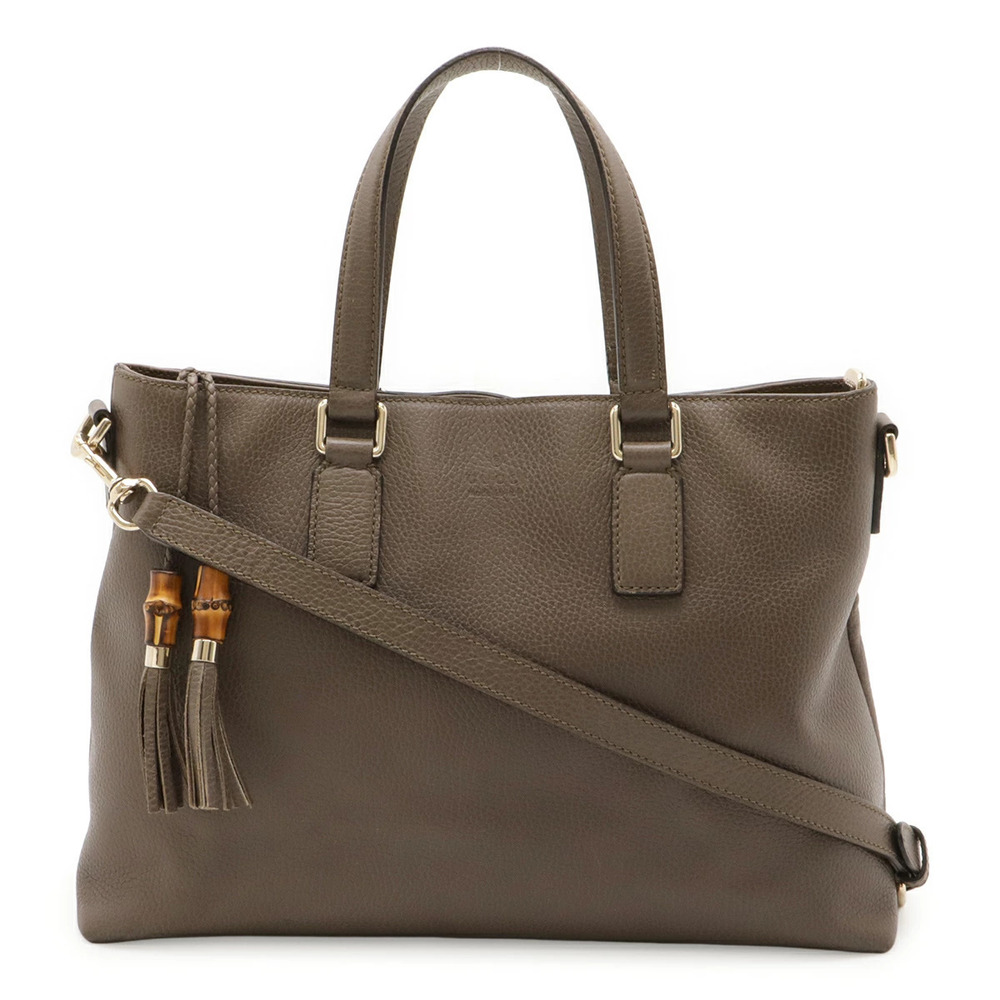Gucci Bamboo Fringe Tassel Tote Bag Shoulder Leather Cocoa Brown